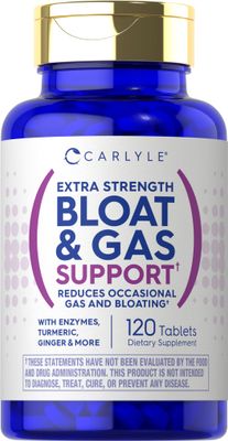 Carlyle Bloat Gas Support for Men Women 120 Tablets Extra Strength Pills Supplement with Enzymes, Turmeric, Ginger More Non-GMO Vegetarian Formula