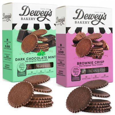 Dewey&#39;s Bakery Dark Chocolate Mint &amp; Brownie Crisp Moravian Style Thin Cookies Variety Pack, Bakery Fresh with Real Simple Ingredients, Low Calorie Snack, No Artificial Flavors, 9 oz (Pack of 2)