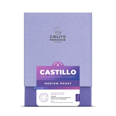 Cielito Paradise Castillo Coffee - Medium Roast Whole Bean from Huila Colombia, Silky with Milk Chocolate, Panela, Cinnamon Orange, 12oz