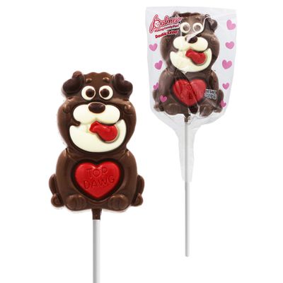 Valentines Puppy Big Chocolate Lollipop Holiday Treats, Milk Chocolate Pop Party Bag Fillers, Individually Wrapped, Kosher Certified, 3oz Chocolate Sucker Baby Bulldog