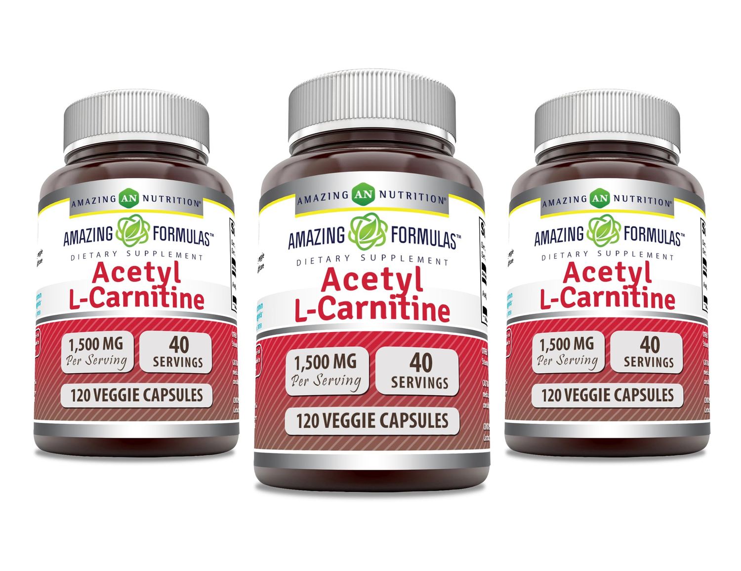 Amazing Formulas Acetyl L-Carnitine 1500 Mg Per Serving Veggie Capsules Supplement Non-GMO Gluten Free Made in USA Suitable for Vegetarians 120 Count Pack of 3