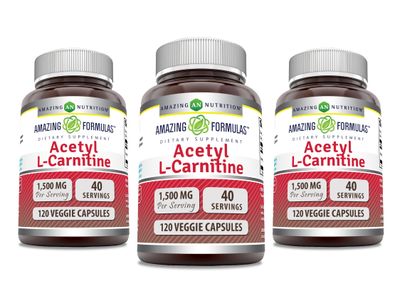 Amazing Formulas Acetyl L-Carnitine 1500 Mg Per Serving Veggie Capsules Supplement Non-GMO Gluten Free Made in USA Suitable for Vegetarians 120 Count Pack of 3
