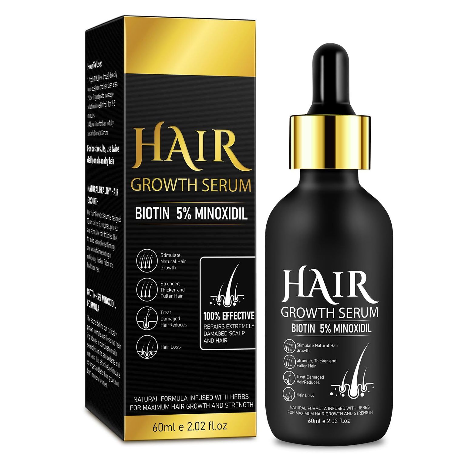 Akeeronn 5 Minoxidil Hair Growth Oil for Men and Women 60ml, Minoxidil for Men Beard, Biotin Hair Growth Serum for Hair Loss, Thinning and Faster Regrowth Treatment,Thicker Longer Fuller, 2.02 fl.oz