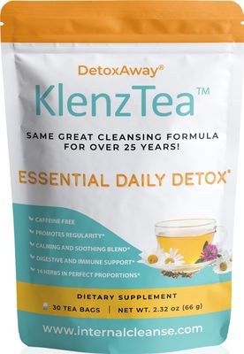 KlenzTea - DetoxAway your Liver, Lymph, Colon kidney with 14 Carefully-Selected Ingredients. 30 Tea Bags