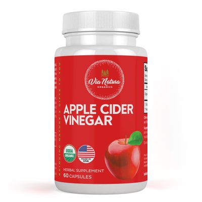 Via Natura Organics Apple Cider Vinegar Capsules 1000mg Organic Herbal Supplement 60 Capsules