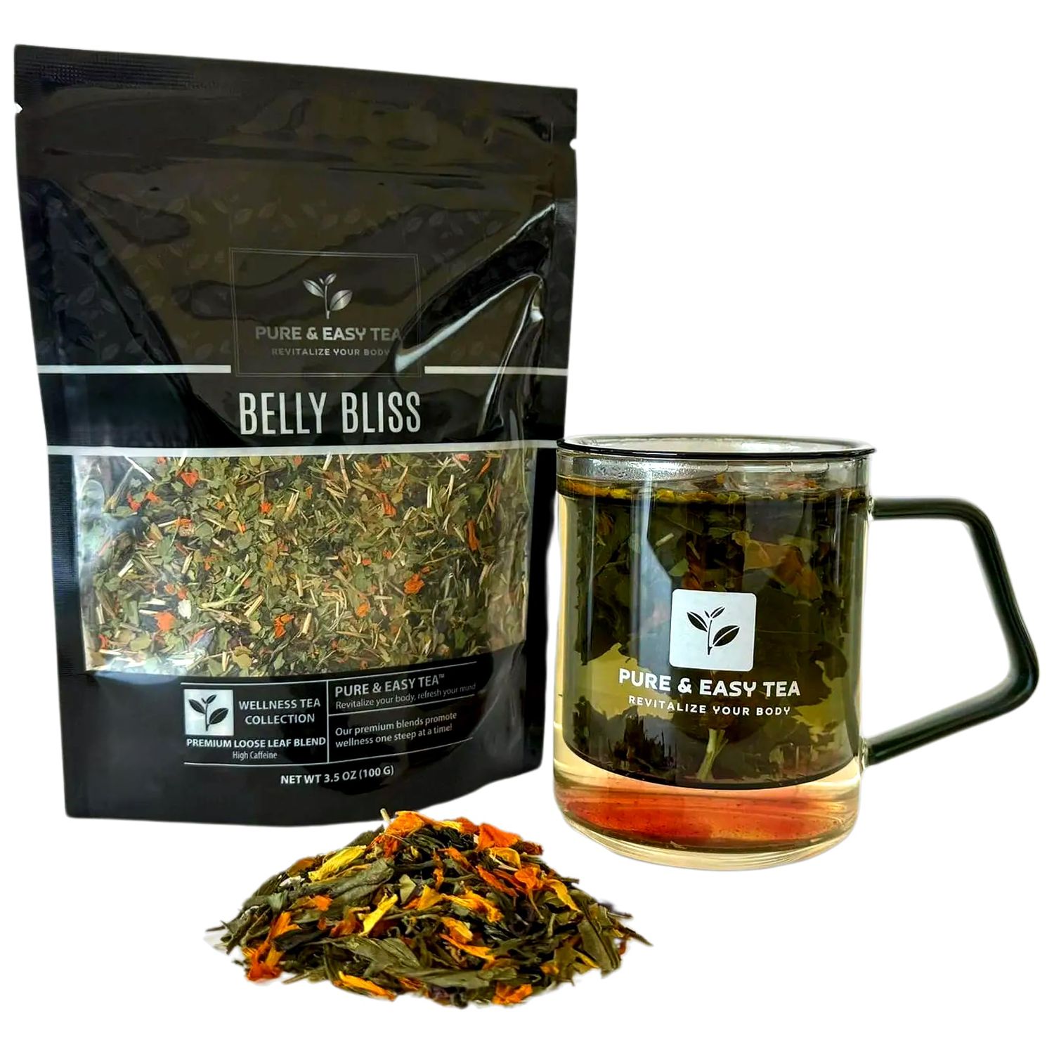 Pure And Easy Tea, Belly Bliss, Cleanse Detox Tea, Supports Healthy Weight, Helps Reduce Bloating, 30 Day Supply, 100g3.5oz