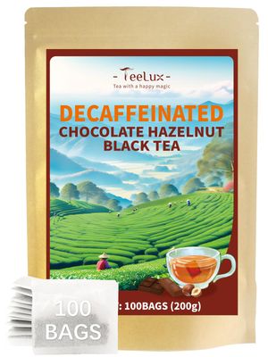 TeeLux Decaf Chocolate Hazelnut Black Tea, Decaffeinated Black Tea Flavored with Natural Chocolate Hazelnut, Smooth Full-Bodied, 100 Count