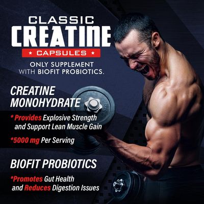 Creatine Monohydrate Capsules - 5000mg BioFit Max Strength Supports Muscle Growth Recovery, Performance, Cognitive Health - Creatine Pills for Men Women - Made in USA 180 V Capsules