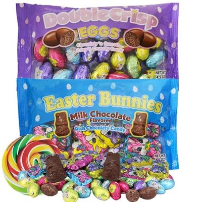 Needzo Bulk Individually Wrapped Milk Chocolate Easter Eggs and Bunnies, Mini Candies for Egg Fillers, 4.5 Ounces 1 of Each