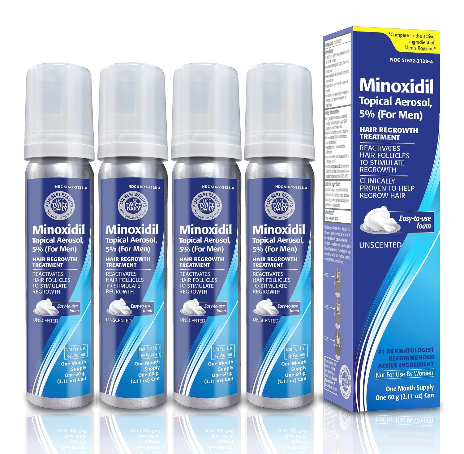 Taro Minoxidil Topical Aerosol Foam, 5, Hair Regrowth 4 Months Treatment for Men, 2.11 oz 4 Pack