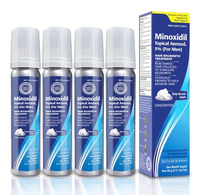 Taro Minoxidil Topical Aerosol Foam, 5, Hair Regrowth 4 Months Treatment for Men, 2.11 oz 4 Pack