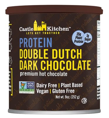 Castle Kitchen Protein Hot Chocolate 9 Oz - 15 Grams of Plant Protein Per Serving - Great Tasting Vegan Hot Cocoa Mix 1G Sugar Per Serving-Low Carb, Keto Friendly, Gluten and Dairy Free