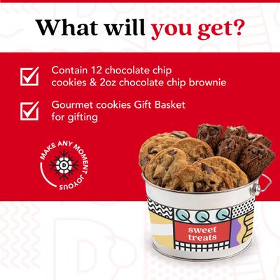 David s Cookies Sweet Treats Gourmet Cookies Bucket Sampler With Chocolate Chip Brownies and Chocolate Chunk Cookies - Comes In A Reusable Tin Bucket - Ideal Gift To Family And Friends 1.3 Lbs