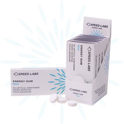Speed Labs Mint Natural Caffeine Energy Gum 25mg Caffeine, Taurine, B Vitamins Per Piece, 48 Pieces 6 Packs of 8 Sugar Free, Zero Calories, Naturally Sweetened, Gluten Free