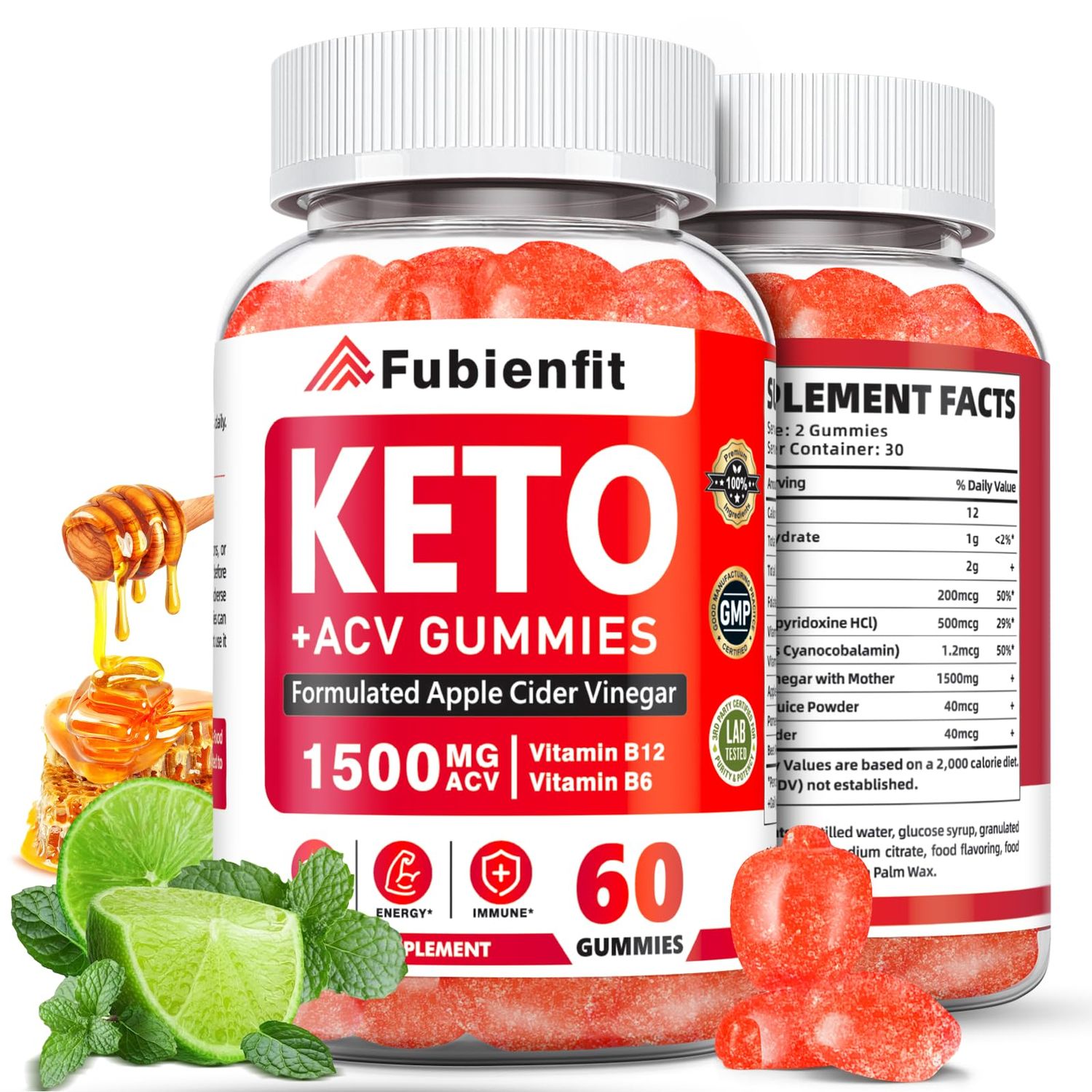 Keto ACV Gummies 1500MG Keto Gummies Organic Apple Cider Vinegar Advanced Formulated with Pomegranate Beet Juice Powder B12 Vegan Non GMO, Natural Lemon Flavor120 C