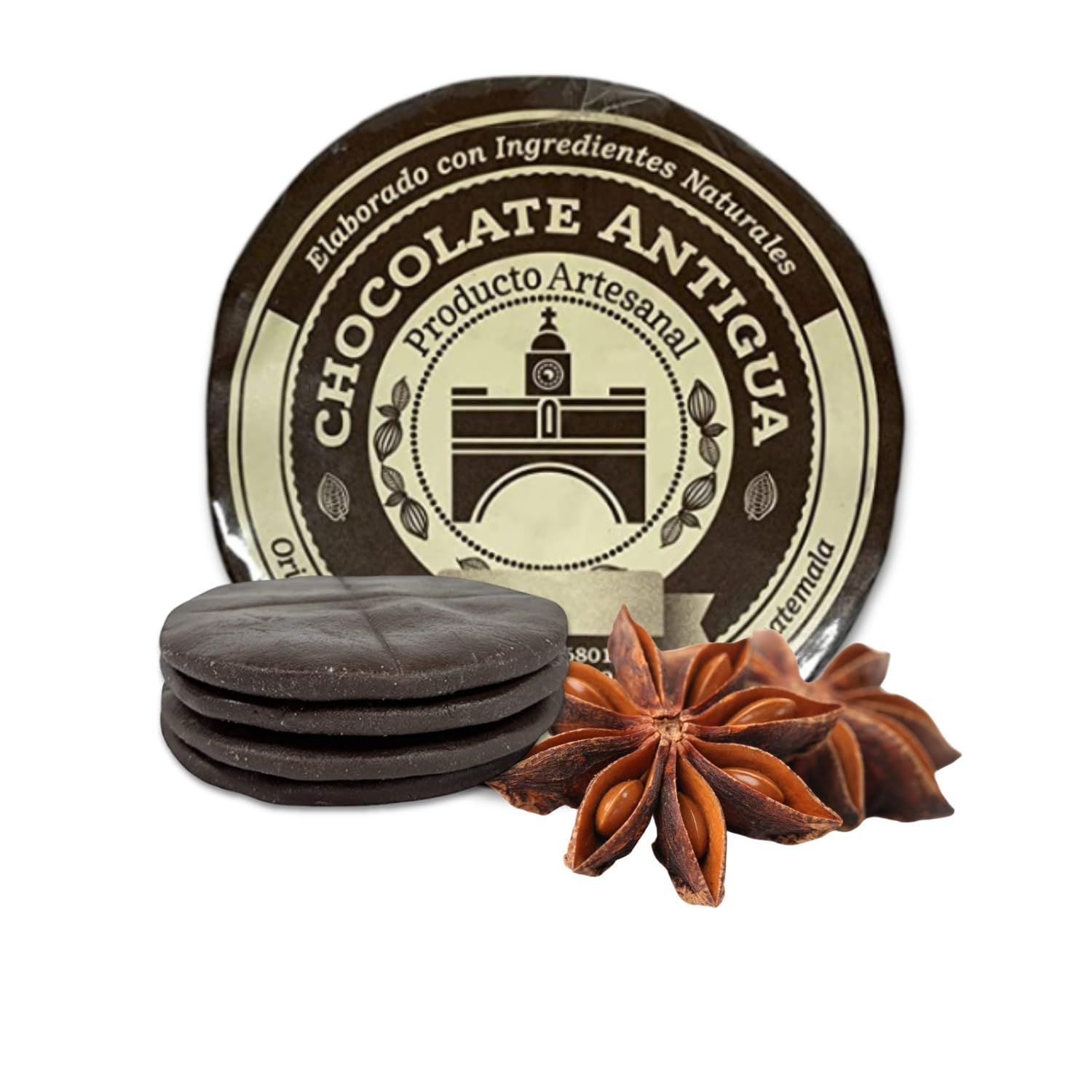 Chocolate Antigua, Handmade Hot Chocolate Drink Tablets with ANIS, Mayan Cacao Disc, Hand Carved with All Natural Ingredients for a Perfect Taza - From San Juan del Obispo, Antigua Guatemala ANIS
