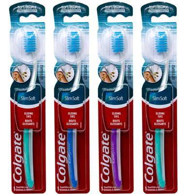 Colgate Slim Soft Toothbrush, Gliding Tips, Compact Soft Colors Vary - Pack of 4