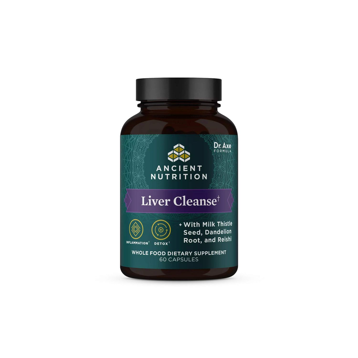 Ancient Nutrition Liver Detox Supplement, Ancient Herbals Liver Cleanse with Milk Thistle, Dandelion Root Reishi for Optimal Liver Support, 1300mg, Gluten Free, 60 Count