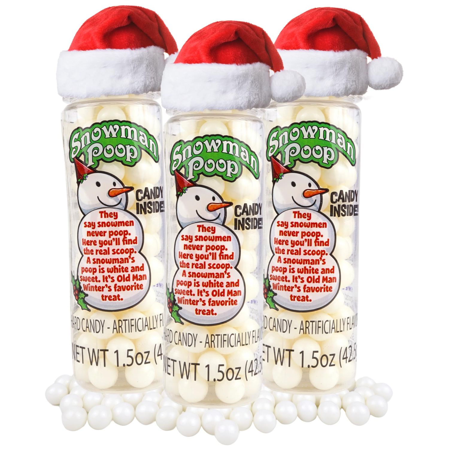 Sweetzo Snowman Poop Candy Tubes, Funny Christmas Stocking Stuffers - 1.5 Ounces Pack of 3