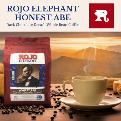 Rojo Elephant Honest Abe Dark Chocolate Flavored Handcrafted Decaf Whole Bean Coffee, Single-Origin 100 Arabica Beans, Swiss Water, Mountain Water Process, Decaffeinated, 11 0z Pack