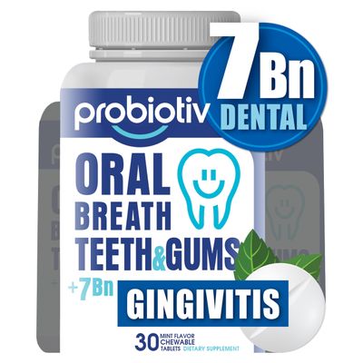 Probiotiv Oral Probiotics for Mouth Bad Breath 7 Billion CFU - Chewable Dental Probiotics for Teeth and Gums, Fresh Breath Freshener, Combats Dry Mouth, Halitosis, Tonsil Stone Gingivitis for Adults