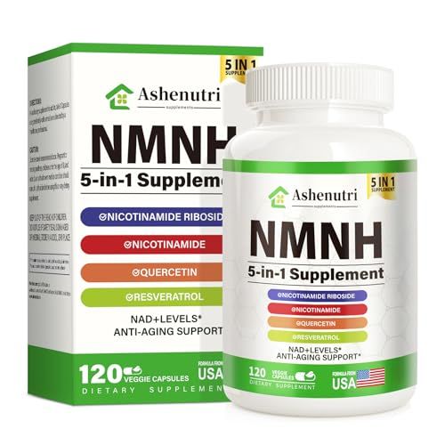 5-in-1 NMNH Dihydronicotinamide Mononucleotide, NMN Alternative Supplement wNiacinamide Vitamin B3, Quercetin, Trans-Resveratrol, Support NAD, Skin Cell Health, Anti-Aging Energy, 120 Caps