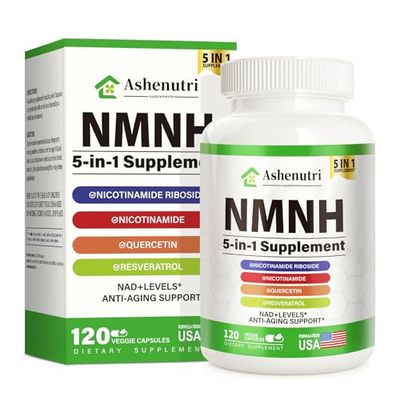 5-in-1 NMNH Dihydronicotinamide Mononucleotide, NMN Alternative Supplement wNiacinamide Vitamin B3, Quercetin, Trans-Resveratrol, Support NAD, Skin Cell Health, Anti-Aging Energy, 120 Caps