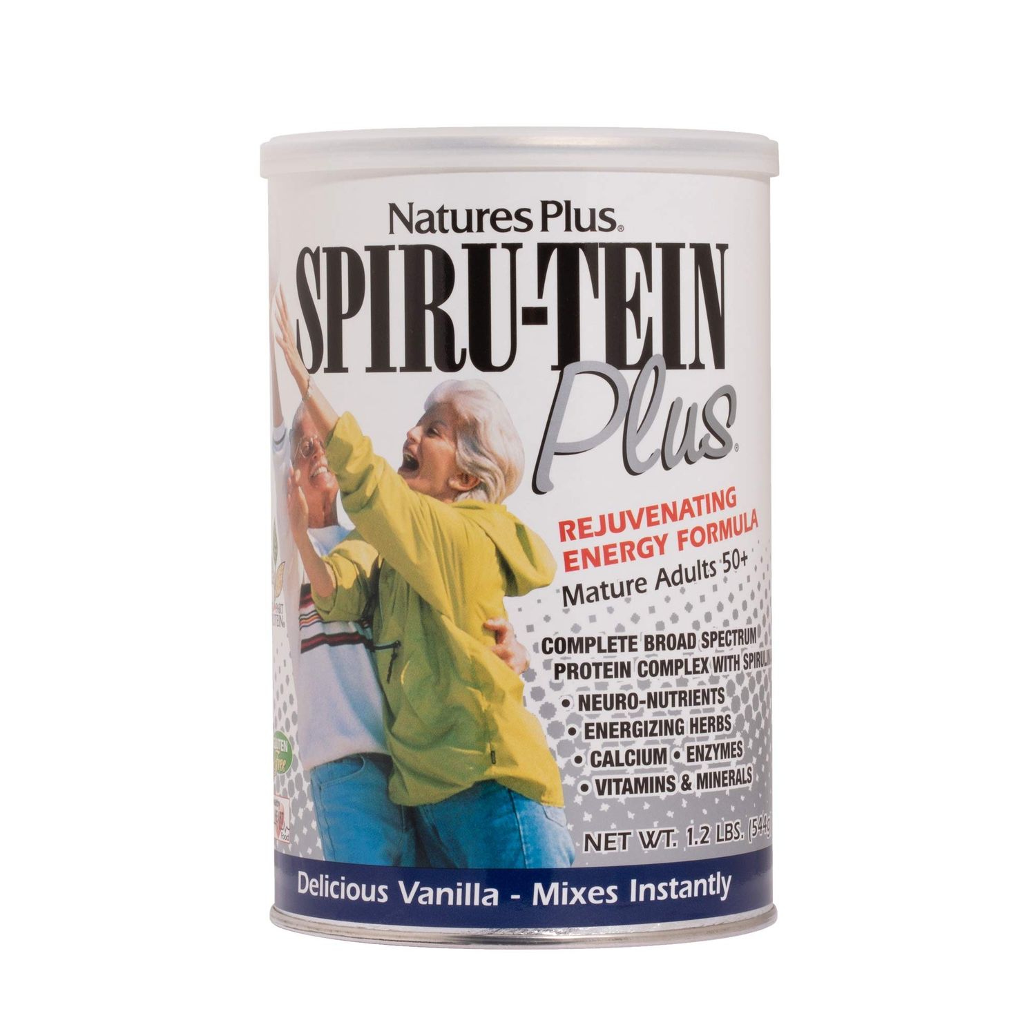 NaturesPlus SPIRU-TEIN Plus Shake For Mature Adults - Vanilla - 1.2 lbs, Protein Powder - Plant Based Meal Replacement, Vitamins &amp; Minerals For Energy - Vegetarian, Gluten-Free - 16 Servings