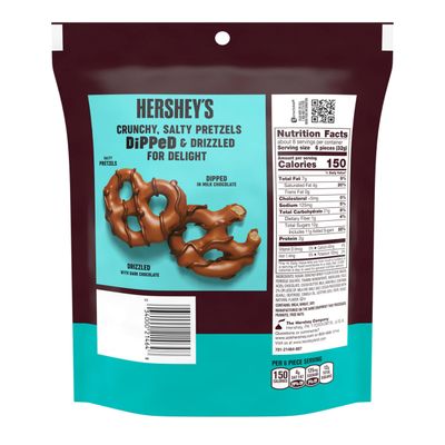 HERSHEY'S Milk and Dark Chocolate Covered Dipped Pretzels Bag, 8.5 oz