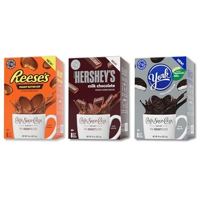 Candy Shop Cocoa Mix Variety Pack, Hot Chocolate, HERSHEYS Milk Chocolate, REESE S Peanut Butter Cup, YORK Peppermint Pattie, Make Hot or Iced, Made With Real Milk, 8 Packets Each Pack of 24