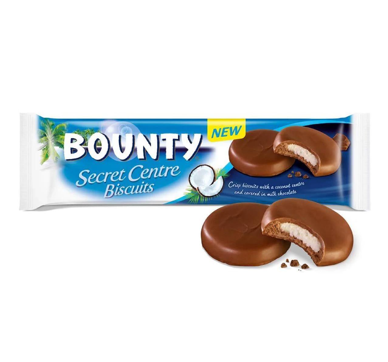 Bounty-Secret Centre Biscuits, Crisp Biscuits with a Coconut Centre and Covered in Milk Chocolate, 132g.