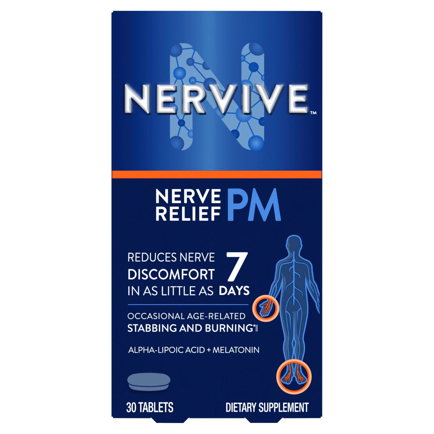 Nervive Nerve Relief PM, Alpha Lipoic Acid, Vitamin B12, B6, B1, 30 Tablets Packaging May Vary