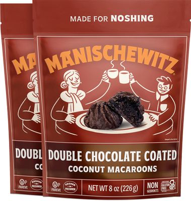 Manishewitz, Double Chocolate Coated Coconut Macaroons 8oz 2 Pack Resealable Bag, Dairy Free, Gluten Free, Kosher including Passover