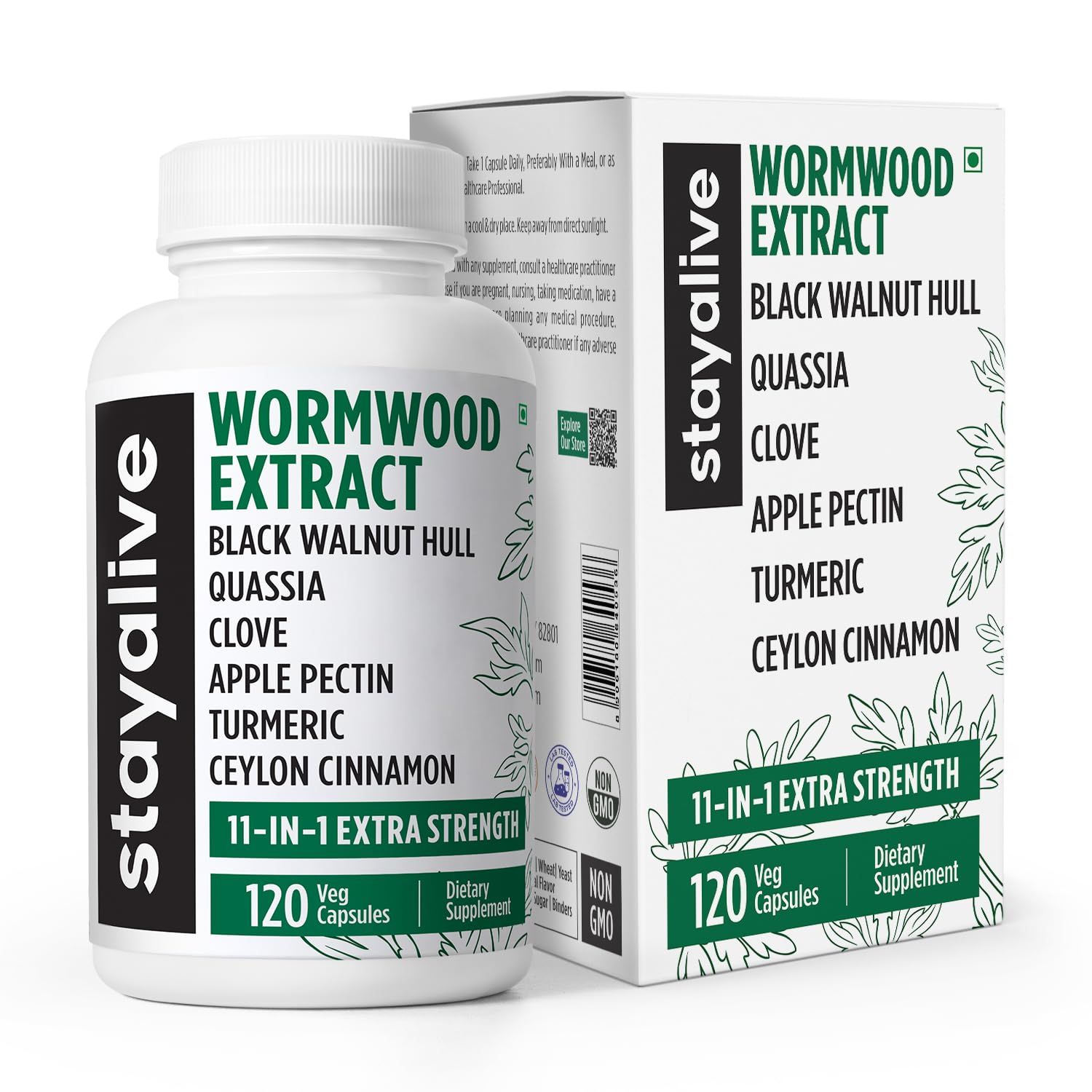 STAY ALIVE Wormwood Black Walnut Clove Cleanse Extract, 11-in-1 Extra Strength Complex, 120 Pills, Herbal Supplement for Adults, Vegan, Non-GMO Gluten Free Sweet Wormwood Capsules