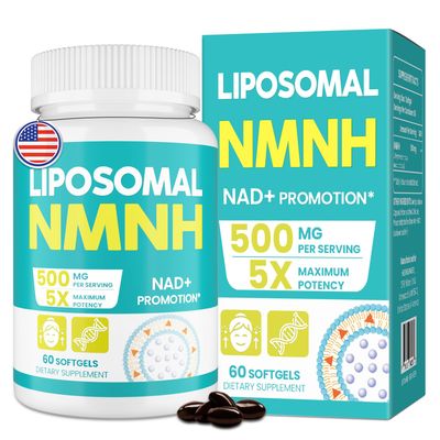 Liposomal NMNH Dihydronicotinamide Mononucleotide, NMN Supplement Alternative, to Boost NAD Levels as We Age, Max Absorption 500 mg NMNH, for Anti-Aging, Energy Focus, Vegan, Non-GMO, 60 Softgels