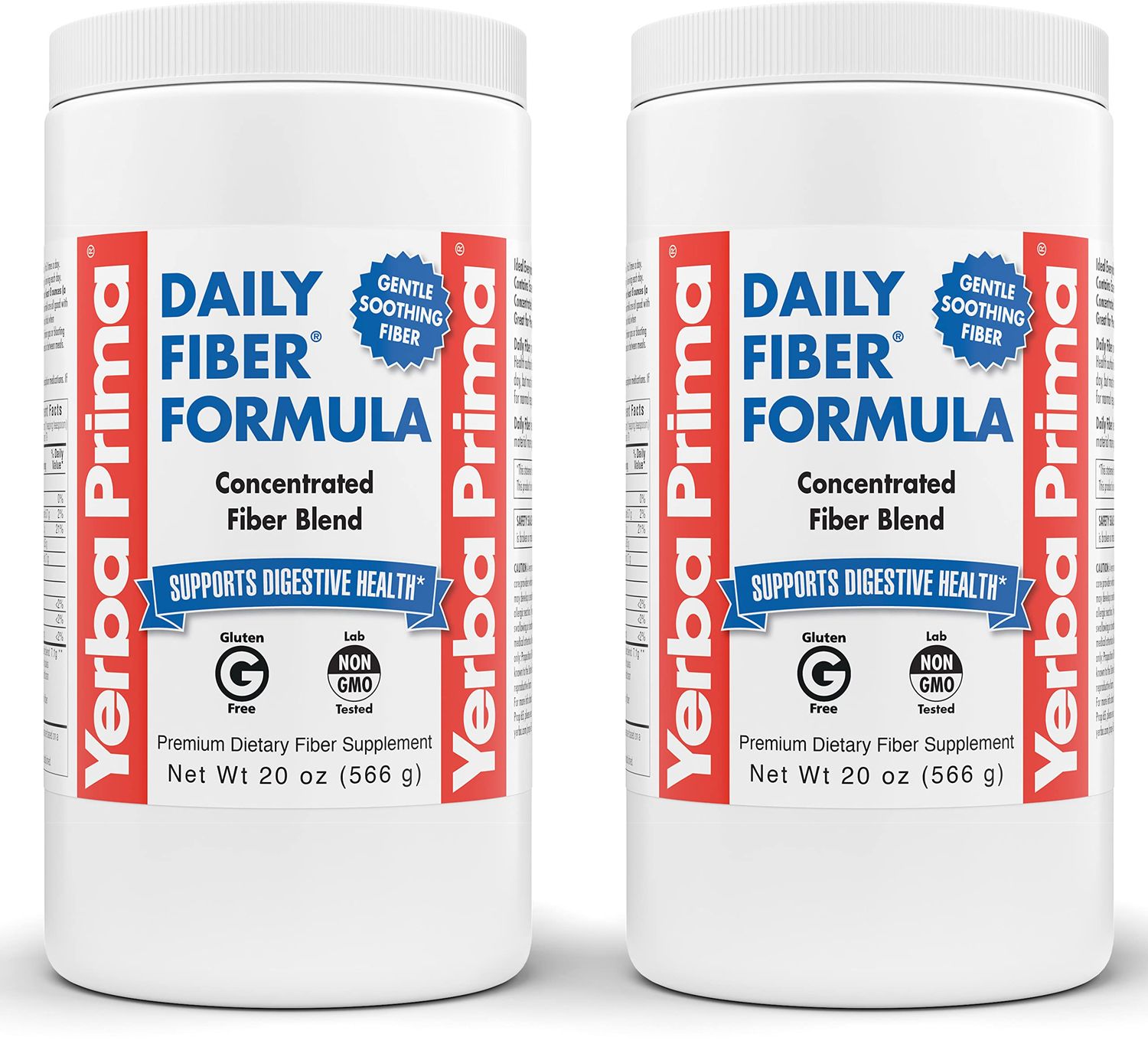 Yerba Prima Daily Fiber Formula - 20 oz Powder Pack of 2 - Unflavored, Concentrated Blend of SolubleInsoluble, Psyllium Seed Husks, Acacia Gum, Apple Fiber Supplement - Regularity Colon Cleanser