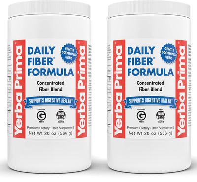 Yerba Prima Daily Fiber Formula - 20 oz Powder Pack of 2 - Unflavored, Concentrated Blend of SolubleInsoluble, Psyllium Seed Husks, Acacia Gum, Apple Fiber Supplement - Regularity Colon Cleanser
