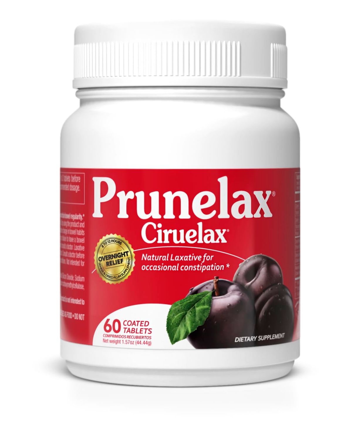 Prunelax Ciruelax Regular Strength Laxative Tablets - Overnight Relief for Occasional Constipation, Senna Extract, Vegan Gluten-Free, Fast-Acting Gentle Relief - 60ct
