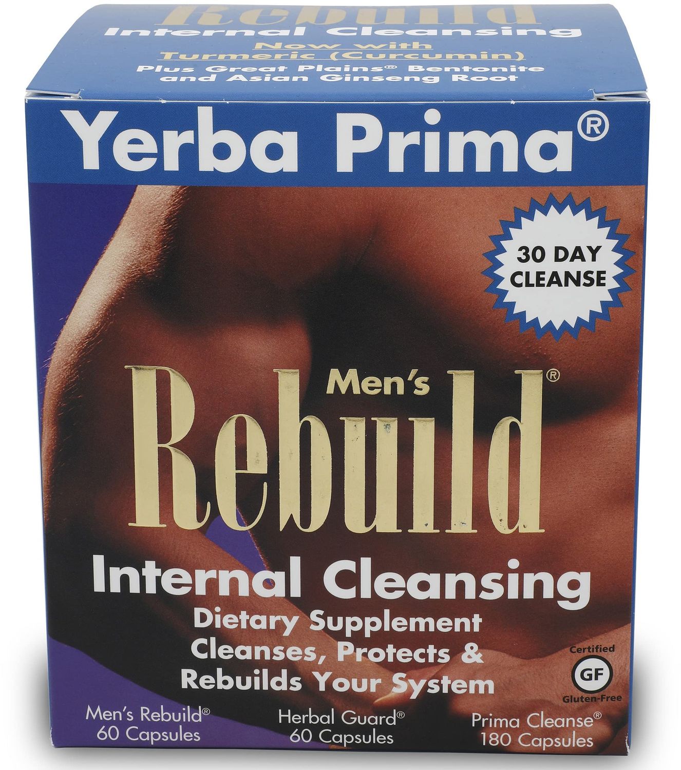 Yerba Prima Cleanse Men Rebuild Kit - 30 Day Internal Cleansing Supplements Designed for Males - Prostate Colon Health - Kidney Liver - Natural Herbal Psyllium Fiber, Aloe Vera, Milk Thistle Seed
