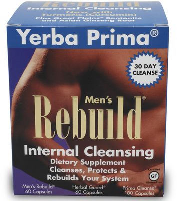 Yerba Prima Cleanse Men Rebuild Kit - 30 Day Internal Cleansing Supplements Designed for Males - Prostate Colon Health - Kidney Liver - Natural Herbal Psyllium Fiber, Aloe Vera, Milk Thistle Seed