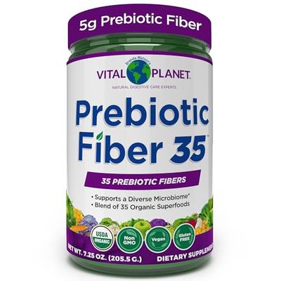 Vital Planet - Fiber 35 Powder Diverse Fiber Supplement for Dietary Support and Occasional Constipation with 35 Prebiotic Fibers and 35 Organic Superfoods to Maintain Bowel Regularity, 6.77 oz