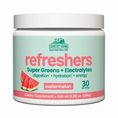 COUNTRY FARMS Refreshers, Super Greens and Electrolytes, Essential Minerals and Superfoods, Hydration Support, Promotes Natural Energy, with Fiber, Watermelon, 30 Servings