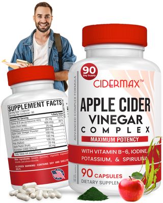 Apple Cider Vinegar Complex Capsules - 90-Day Supply Capsules for Gut Support, Balanced Weight Body Detox - All Natural Vitamin B6, Kelp, Potassium, Spirulina Supplement by Cidermax