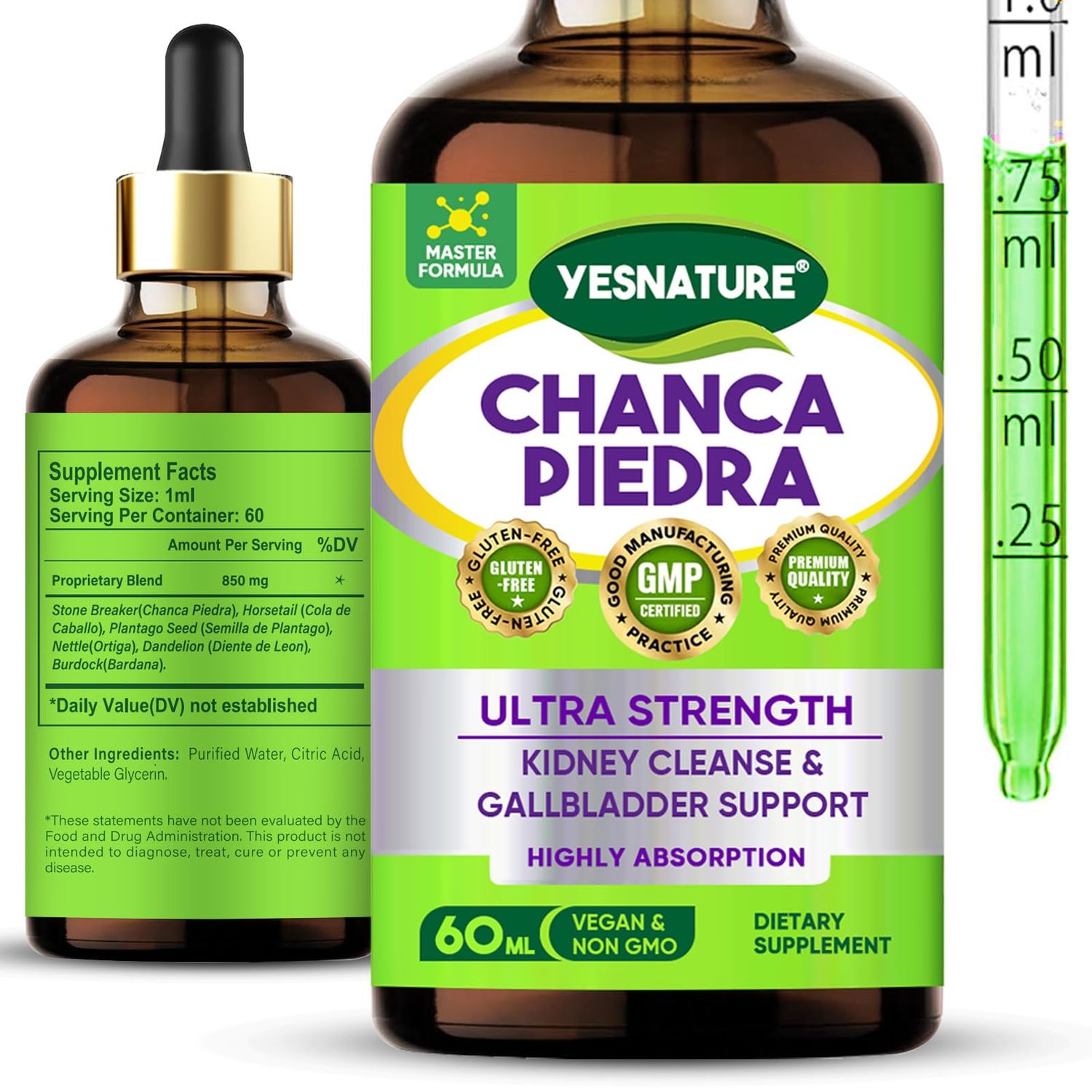 YESNATURE Chanca-Piedra-Stone-Breaker-Drops for Kidney Cleanse Gallstone Support, Detox Repair, High Absorption, 60ml