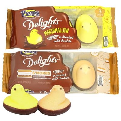 Sweetzo Smores Delight, Marshmallow Chicks with Graham Cracker Sugar and Chocolate Dipped, Limited Edition Easter Treats, 1.5 Ounce Pack of 2