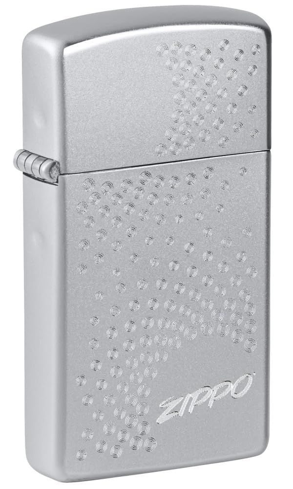 Slim Zippo Dot Design Satin Chrome Pocket Lighter
