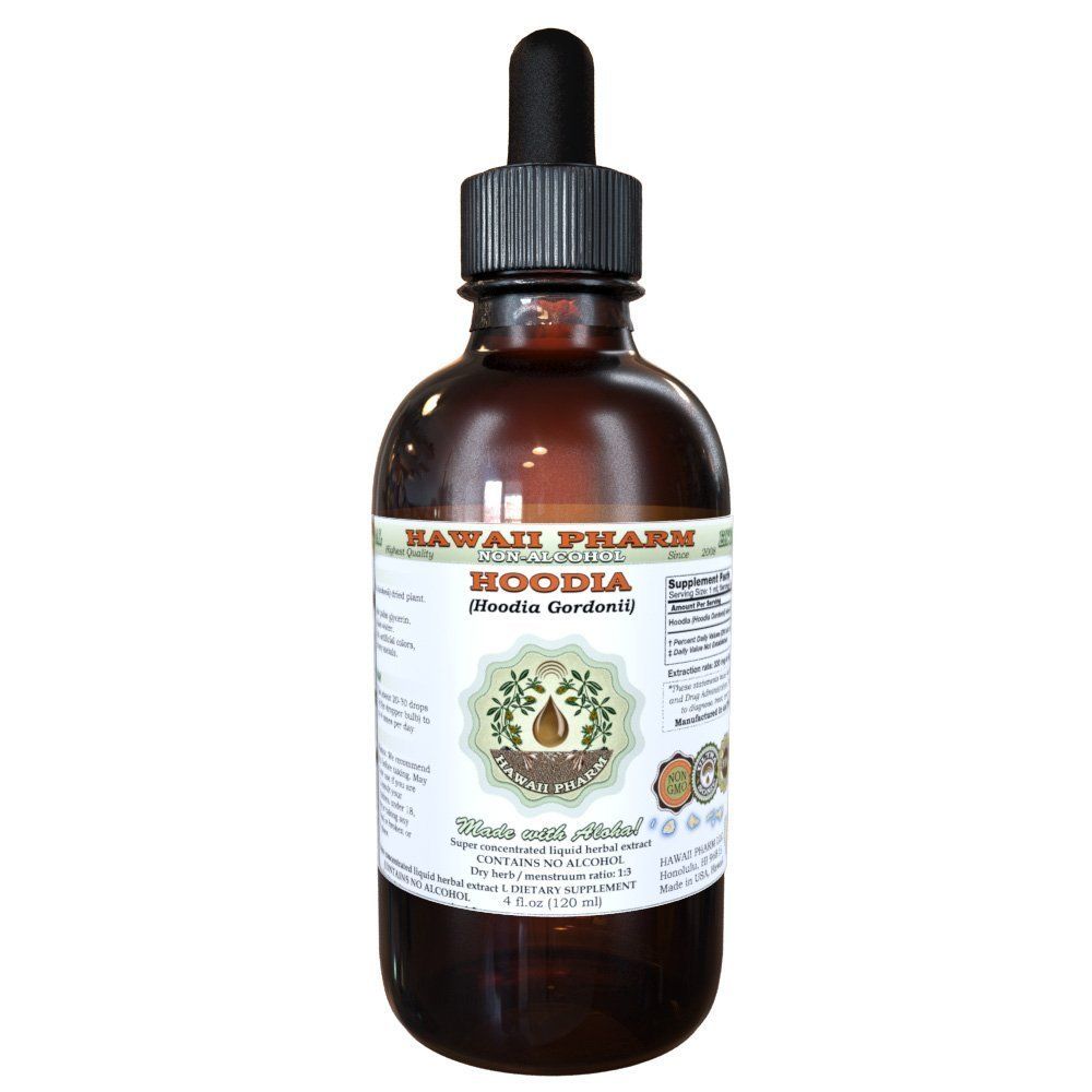 Hoodia Alcohol-Free Liquid Extract, Hoodia Hoodia Gordonii Dried Plant Powder Glycerite Hawaii Pharm Natural Herbal Supplement 2 oz