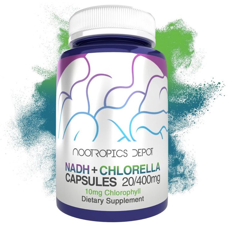 Nootropics Depot NADH Chlorella vulgaris Broken Cell 400mg Capsules Nicotinamide Adenine Dinucleotide 20mg Chlorophyll 10mg Energy, Alertness, Mental Clarity Healthy Aging, 30 Count