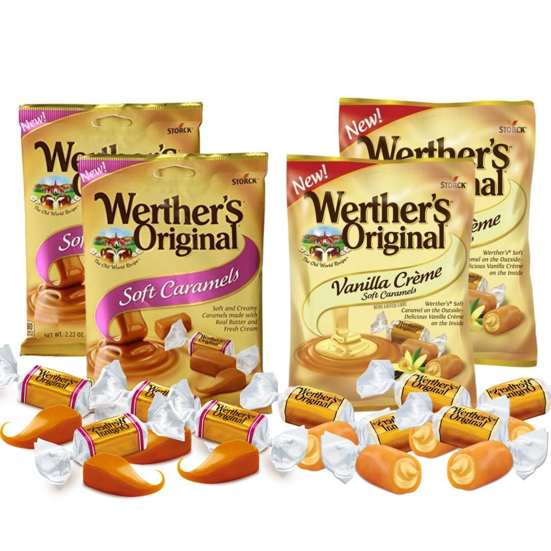 Werthers Original Soft Caramels Gift - Original Vanilla Creme - Pack of 4, 2.2 oz. Bags By Lyzas Sweets Treats