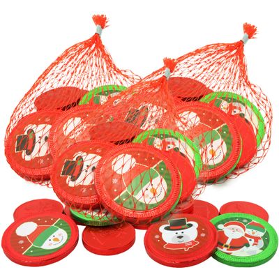 Needzo Christmas Milk Chocolate, Holiday Themed Foil Wrapped Chocolates, 2024 Candy Stocking Stuffers Pack of 3 Milk Chocolate Coins